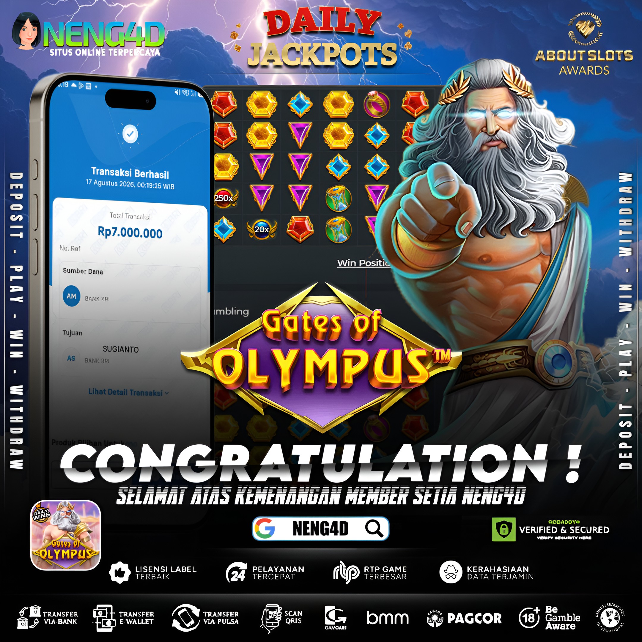 MENANG 7JT MAIN DI GATES OF OLYMPUS PRAGMATIC PLAY