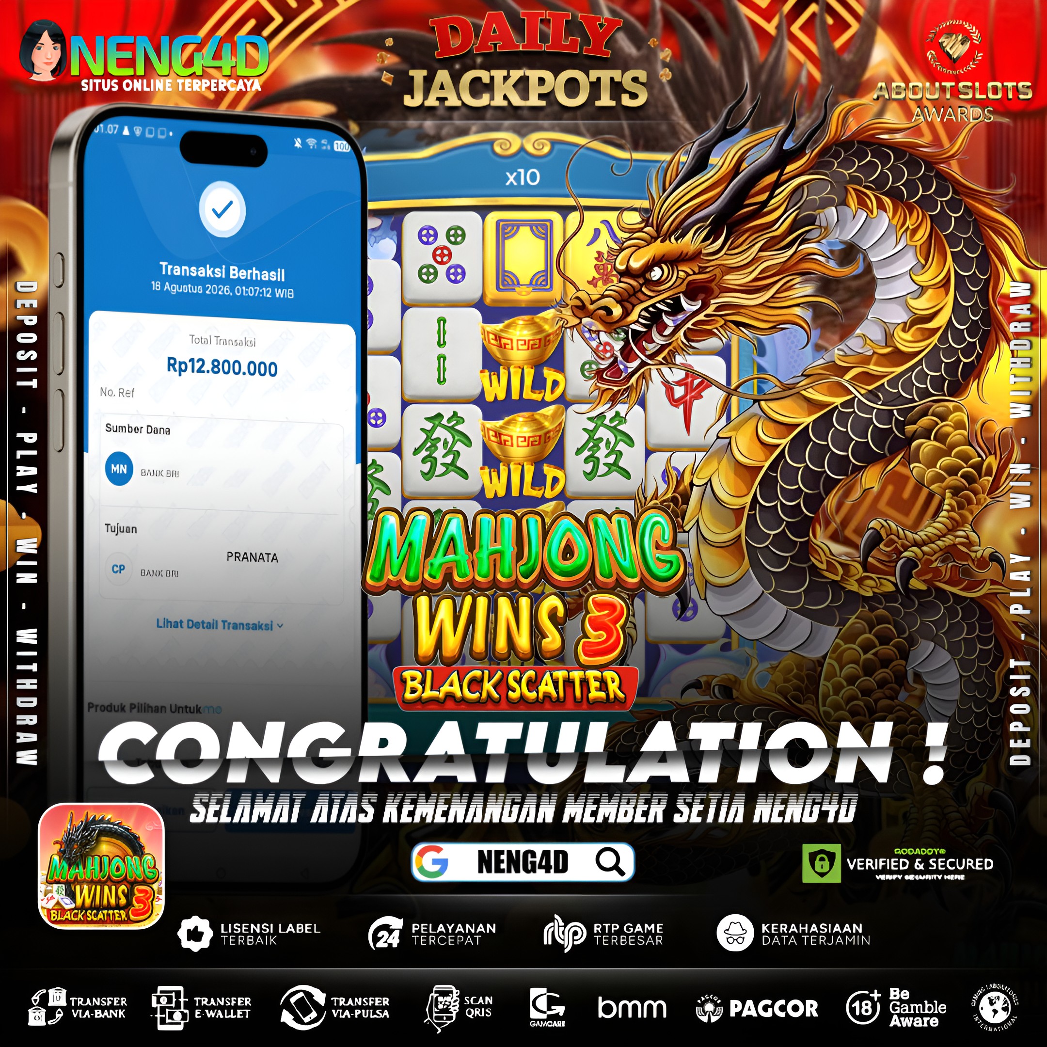 MENANG 12JT MAIN DI MAHJONG WINS 3 - BLACK SCATTER