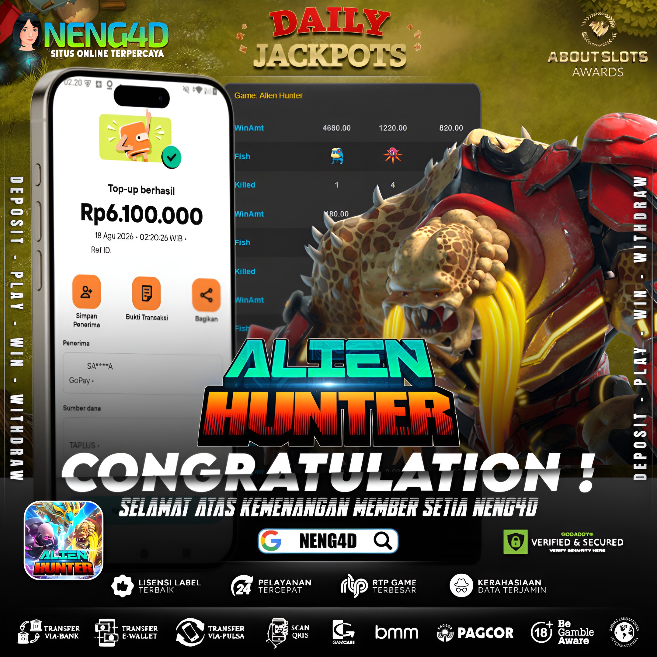 MENANG 6JT MAIN DI ALIEN HUNTER SPADEGAMING