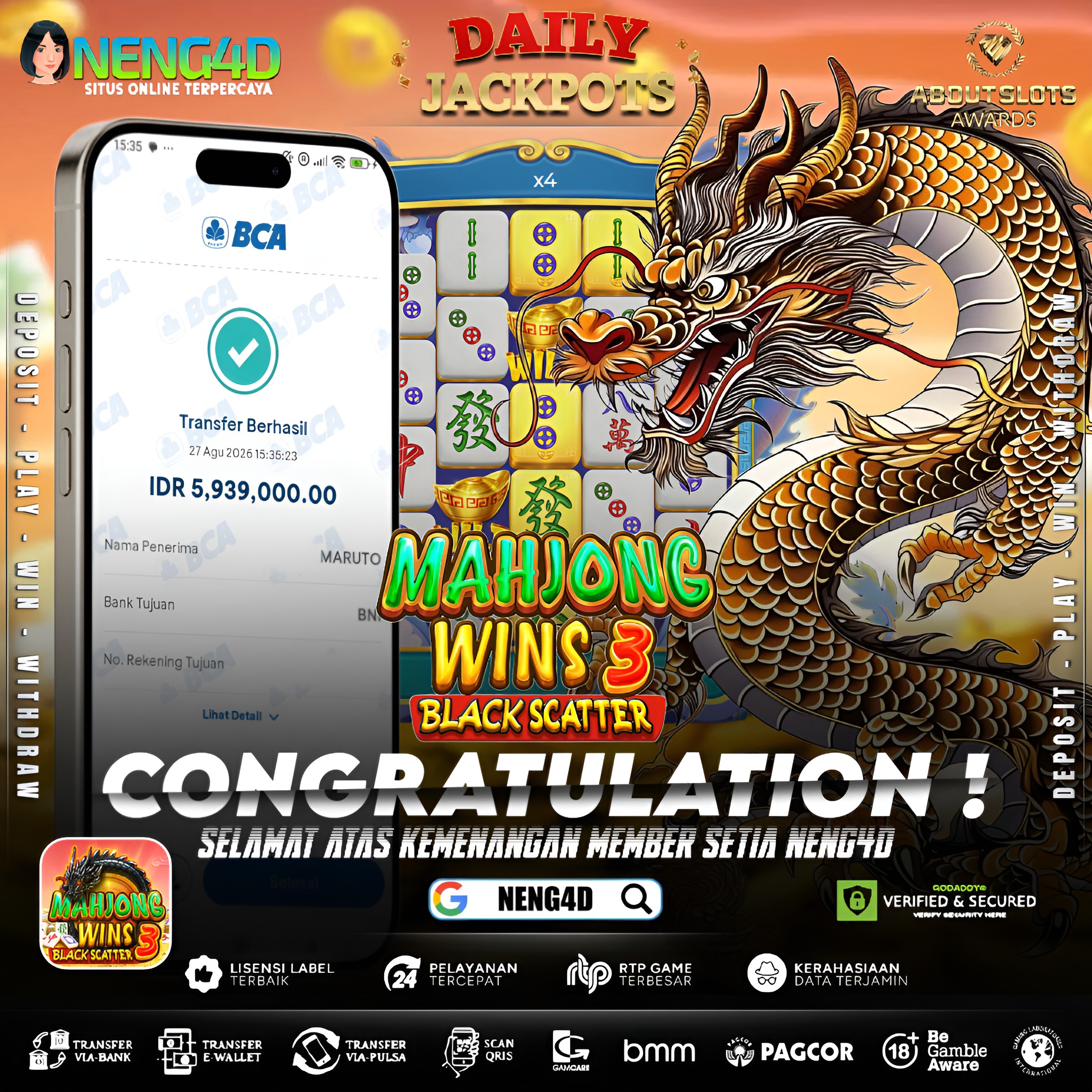 MENANG 5JT MAIN DI MAHJONG WINS 3 - BLACK SCATTER