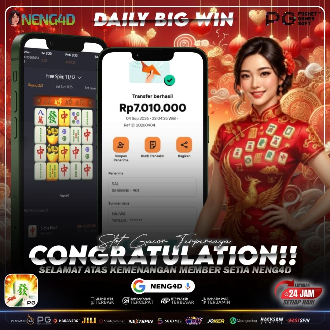 Hasil sebesar 7 JUTA RUPIAH berhasil tercatat dari permainan Mahjong Ways bersama NENG4D. 🀄💰