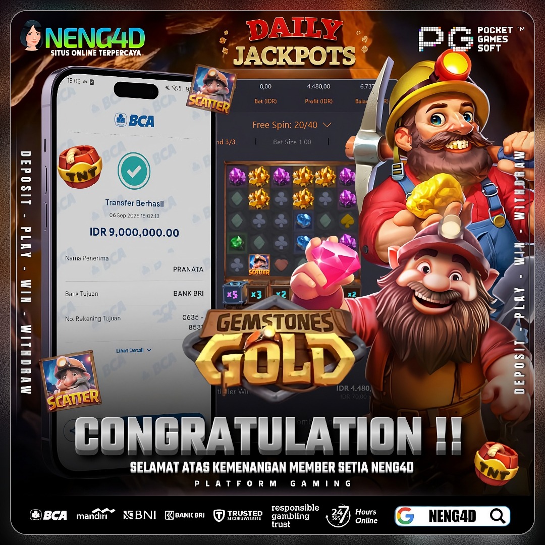 MEMBER SETIA NENG4D MENANG PADA PERMAINAN GEMSTONES GOLD MENANG 9JT