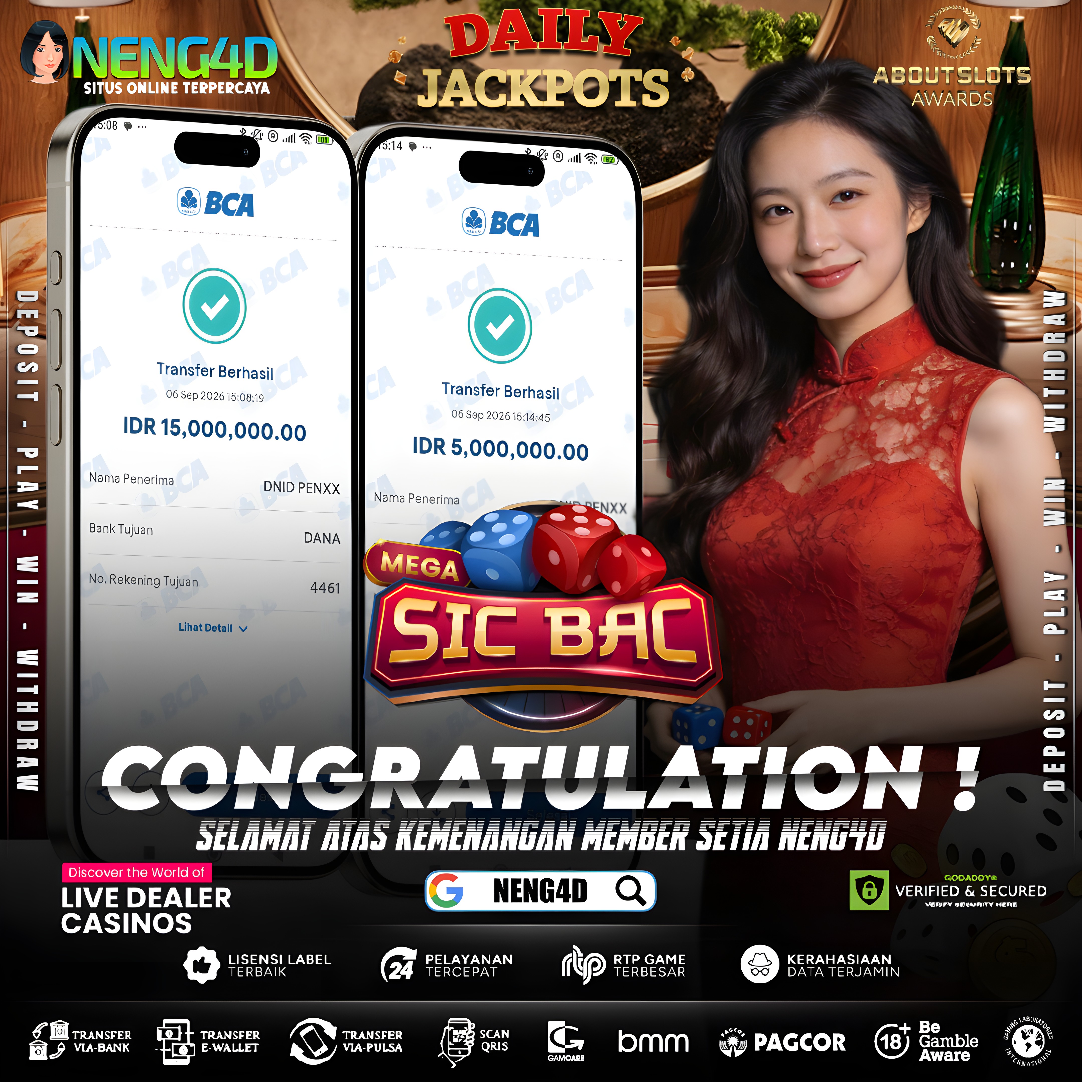 MEMBER SETIA NENG4D MENANG PADA PERMAINAN LIVE CASINO SIC BO MENANG 20JT